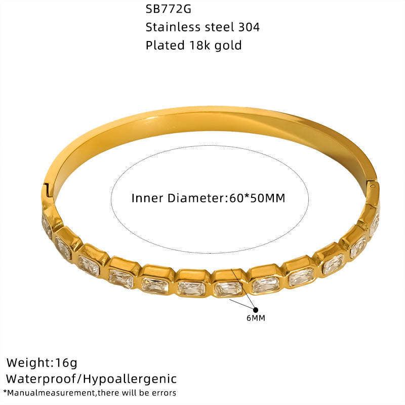 Wholesale zircon-studded clasp gold bracelet versatile stainless steel jewelry
