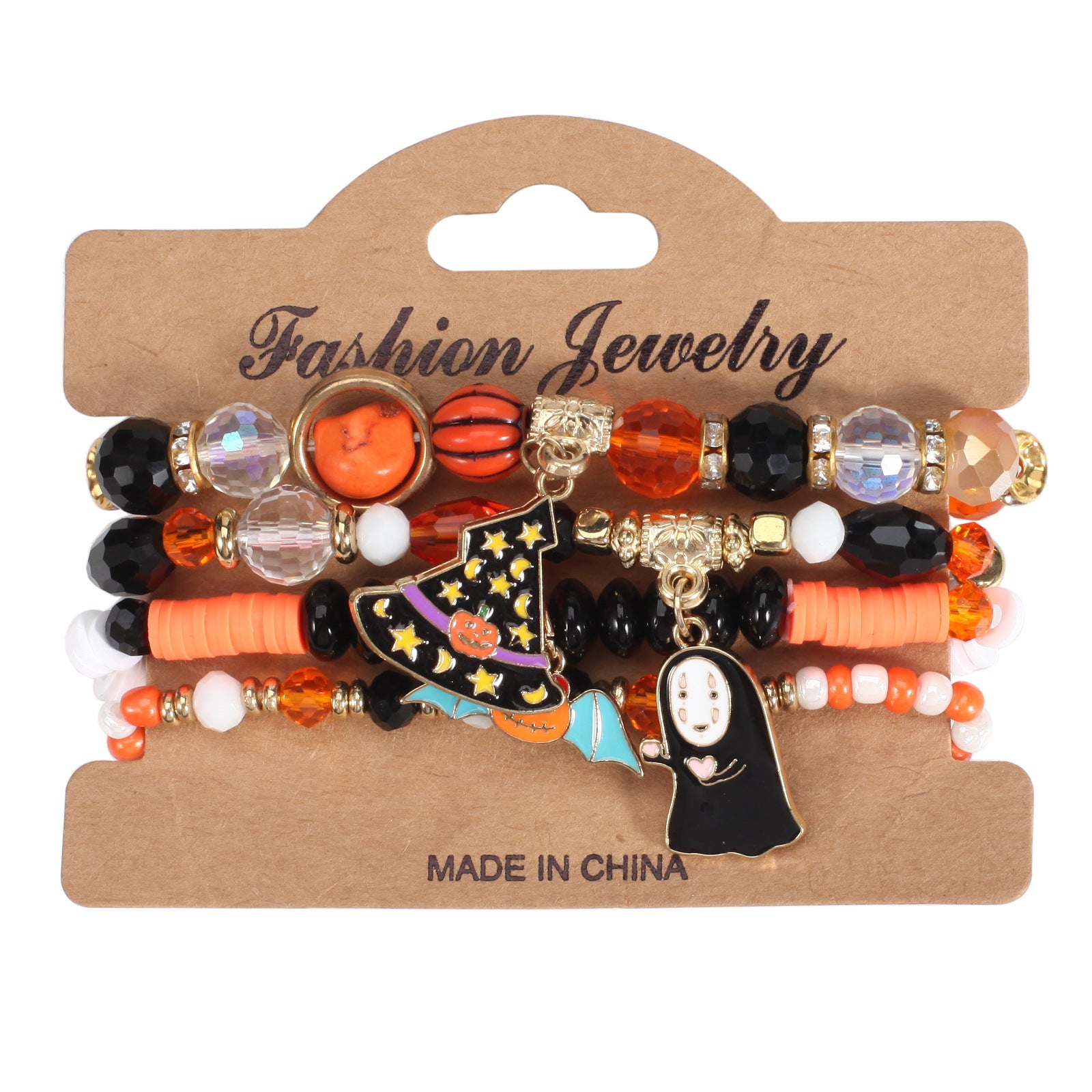 Wholesale Halloween Multi-layer Bat Pumpkin Spider Glass Clay Beaded Bracelet