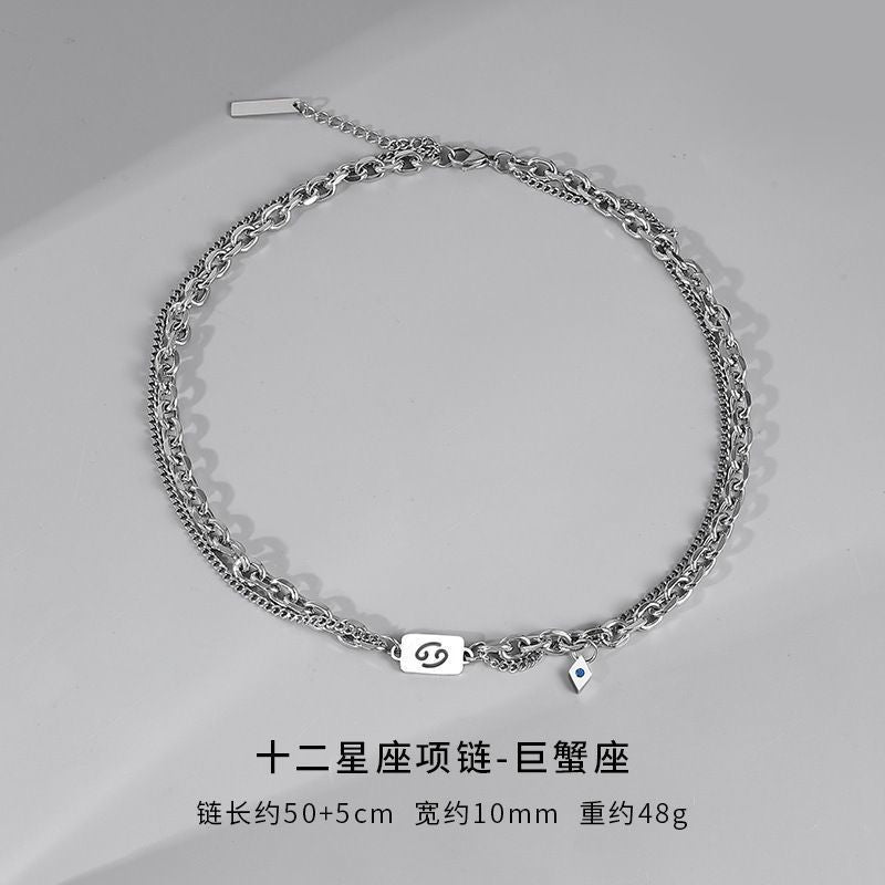 Wholesale Twelve Constellation Necklace  Titanium Steel Color-free Double-layer Chain Bracelet Combination