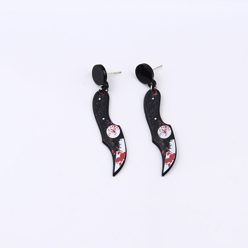 Wholesale Halloween Acrylic Print Blood Knife Earrings