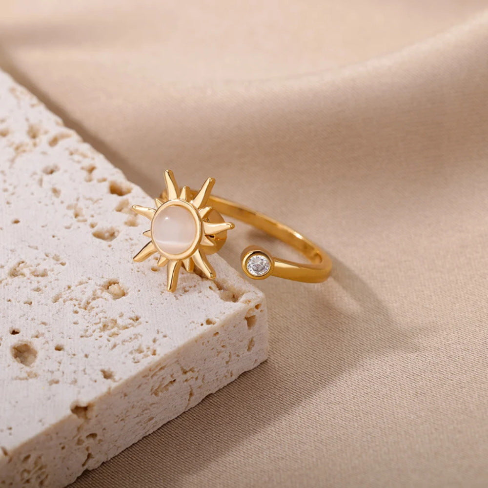Wholesale simple rotatable sunflower decompression Open Ring