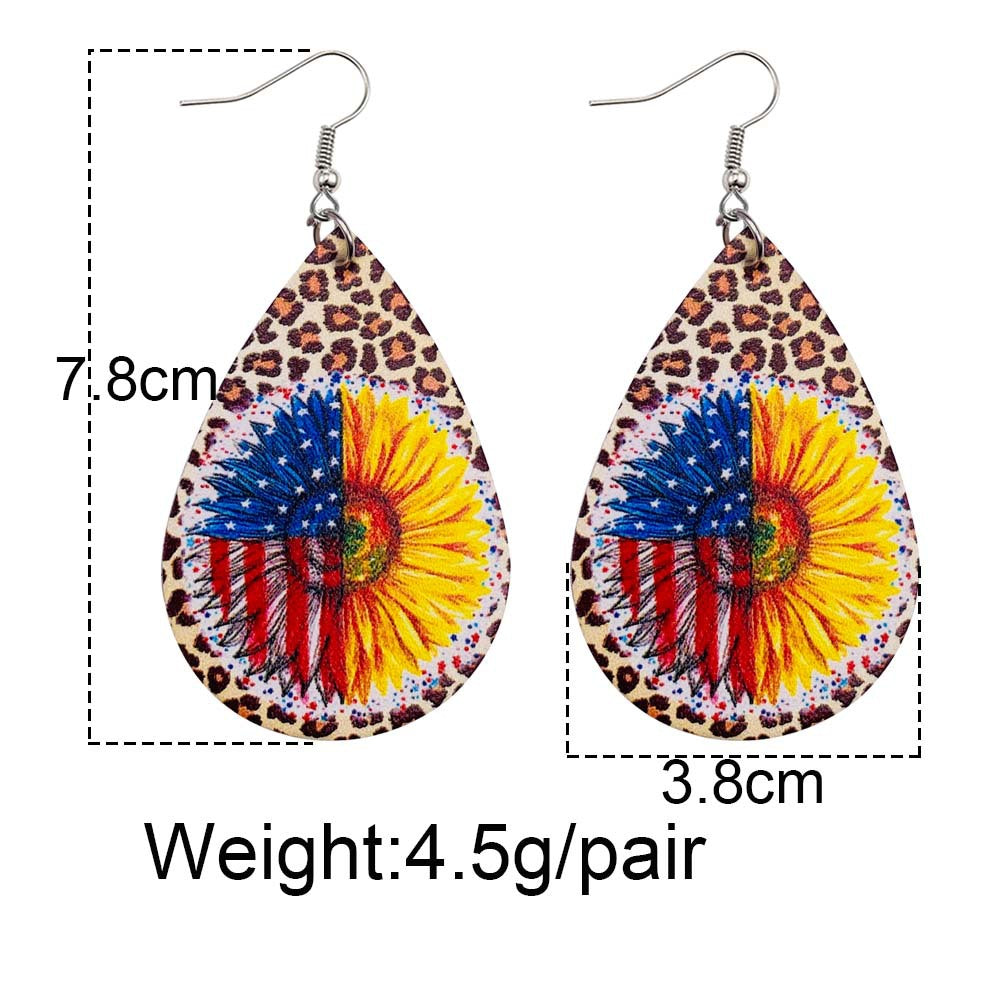 Wholesale American Independence Day Sunflower Cross Football Leather Earrings