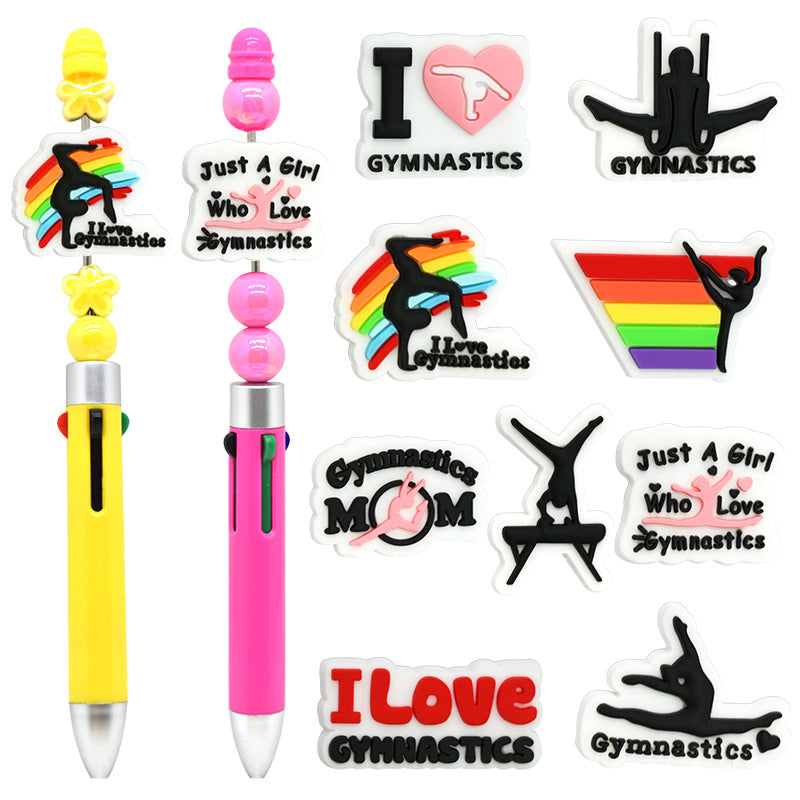 Wholesale Random 100pcs Gymnastics Series Ballpoint Pen Accessories  Beads Focal Beads