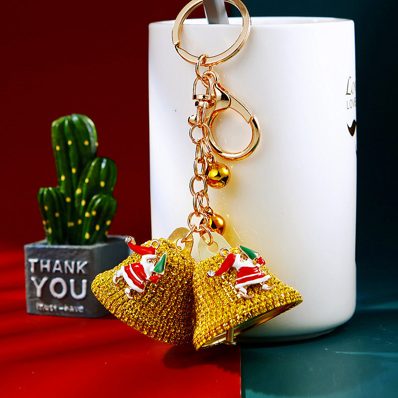 Wholesale Diamond Santa Bell Metal Keychain