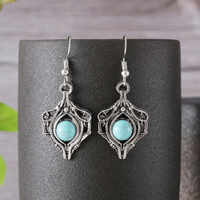 Wholesale Bohemian Drop Earrings Ancient Silver Gemstone Wrapped Party Wear Fashion Accessory