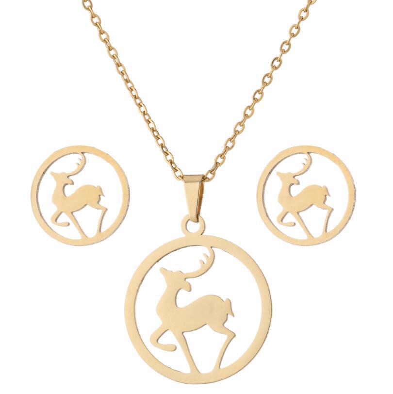 Wholesale Christmas Set Stainless Steel Snowflake Galloping Deer Earrings Geometric Pendant