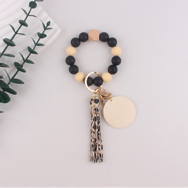 Wholesale Silicone Round Bead Leather Bracelet Wrist Keychain