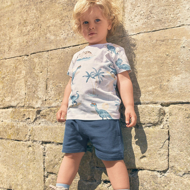 Wholesale European American Style Boys Summer Short Sleeve T Shirt Set Two Piece Outfit Chic Boutique Resale