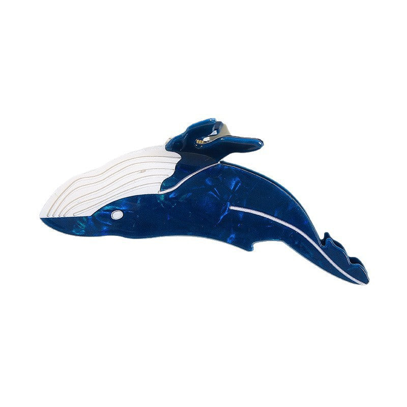 Wholesale Trendy Ocean Blue Whale Design Acrylic Hair Claw Clip For Casual Updo Styling Hair Accessory