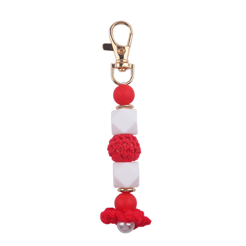 Wholesale Knitted Flower Silicone Beaded Lanyard Keychain