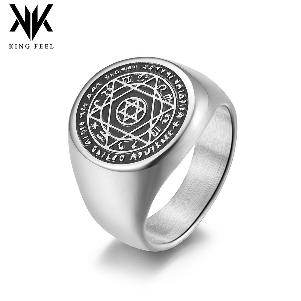 Wholesale Hexagram and Twelve Contions Guardian Titanium Steel Ring