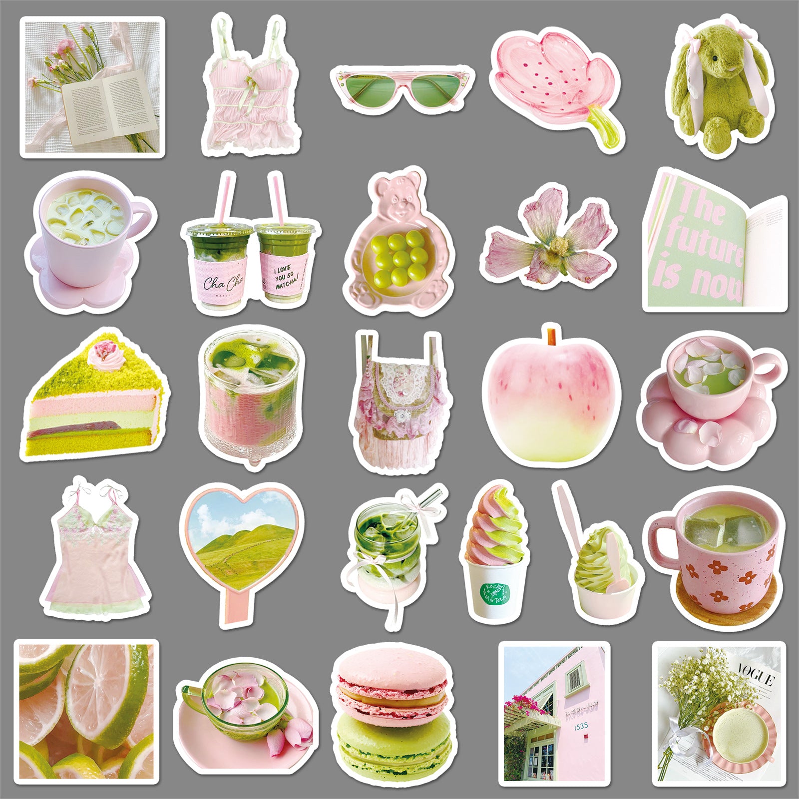 Wholesale 51pcs pink and green  graffiti stickers fresh decorative card stickers
