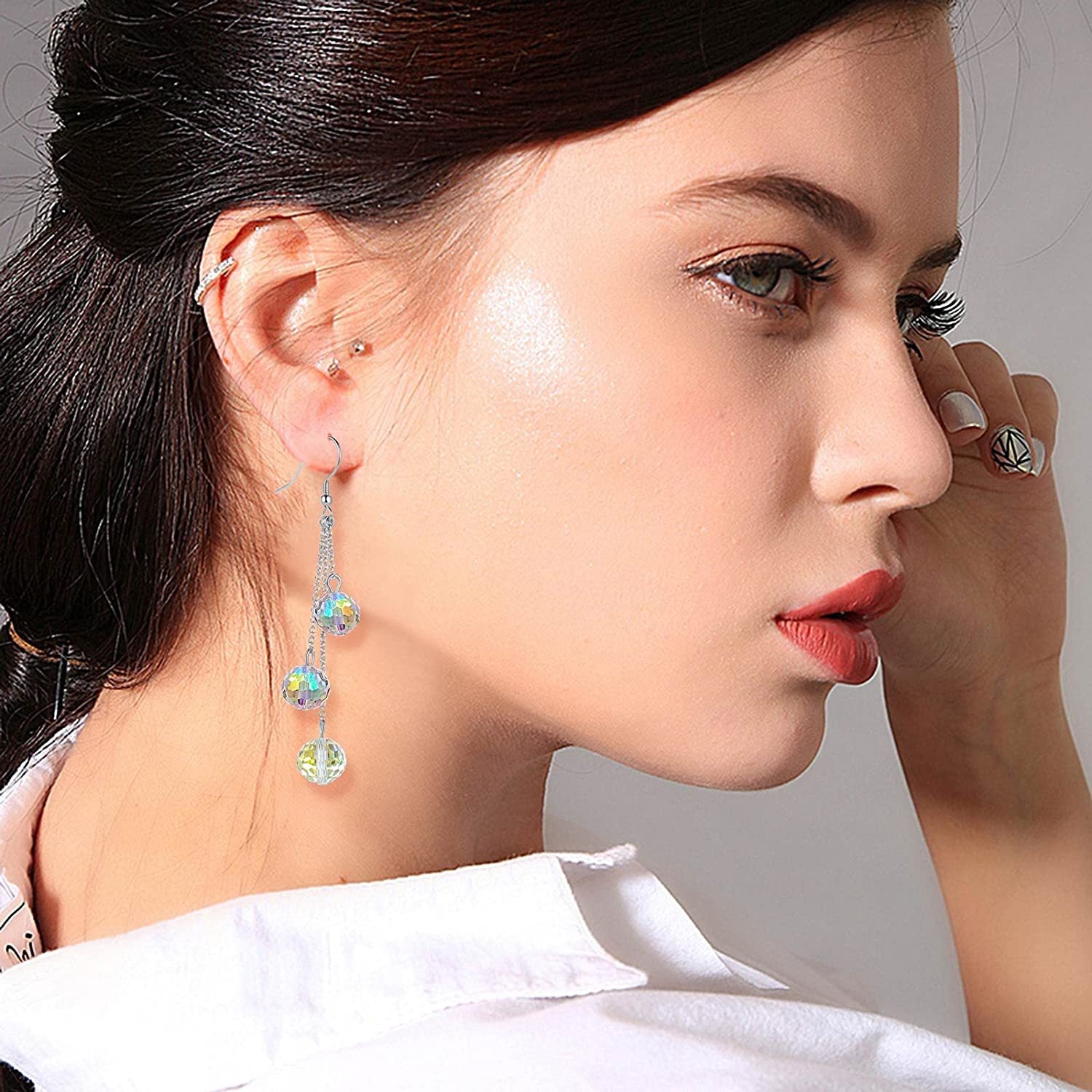 Wholesale Sparkling Disco Girl Party Dance Colorful Glass Crystal 925 Sterling Silver Hypoallergenic Earrings