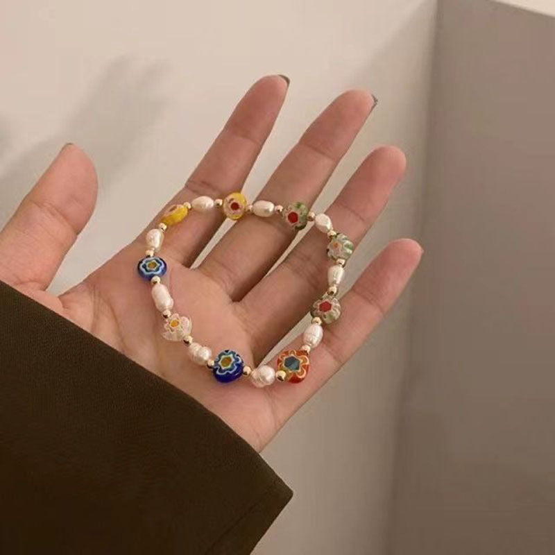 Wholesale Colorful Flowers Handmade Beaded Glass Pearl Bracelet