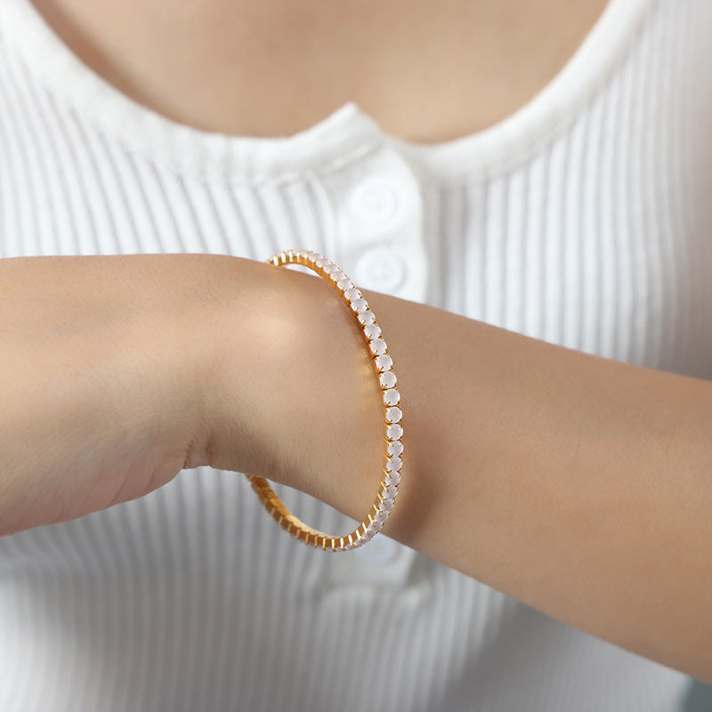 Wholesale Baroque Faceted Colorful Zircon Stretch Titanium Steel Gold Plated Bracelet