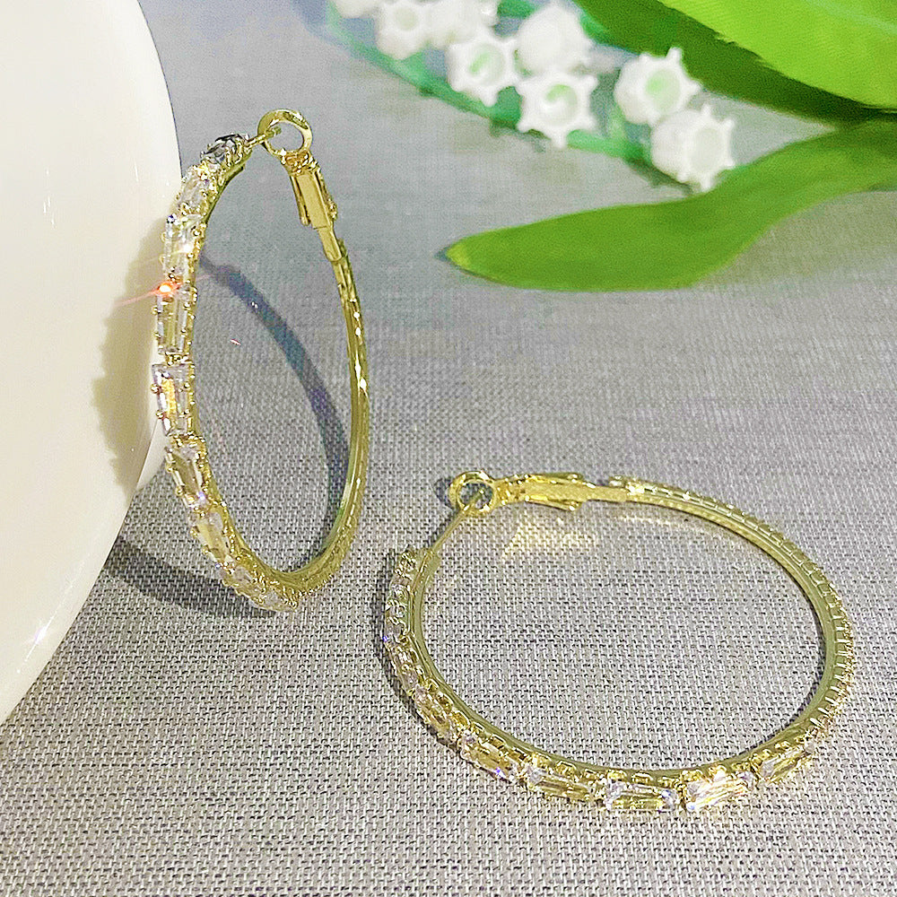 Wholesale Copper Zircon Exaggerated Large Earrings