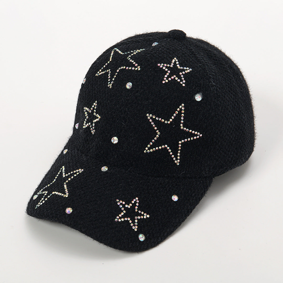 Wholesale Autumn and Winter Five-pointed Star Rhinestones Plush Baseball Cap