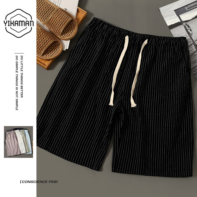 Wholesale Cotton Linen Printed Men's Vertical Stripe Swimwear