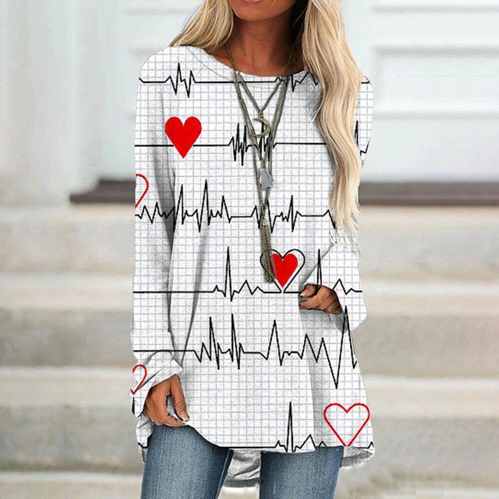 Wholesale Spring 3D Valentine's Day Love Printed Casual Loose Round Neck Long Sleeve T-shirt