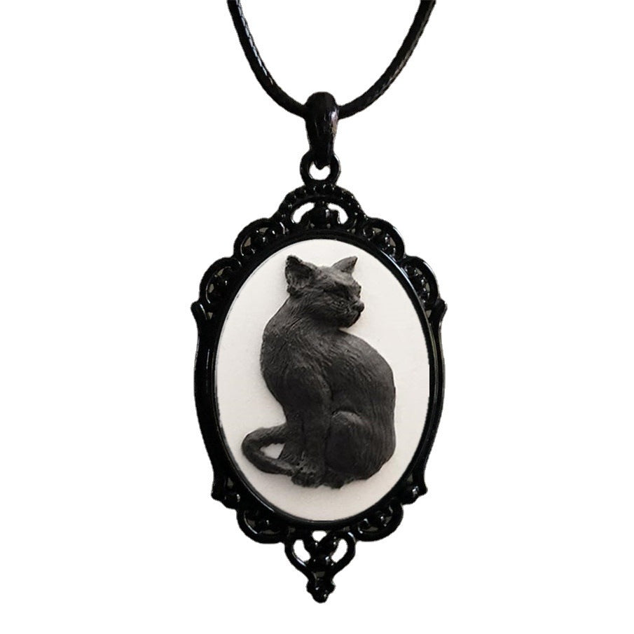 Wholesale Gothic Black Cat Pendant Metal Necklace
