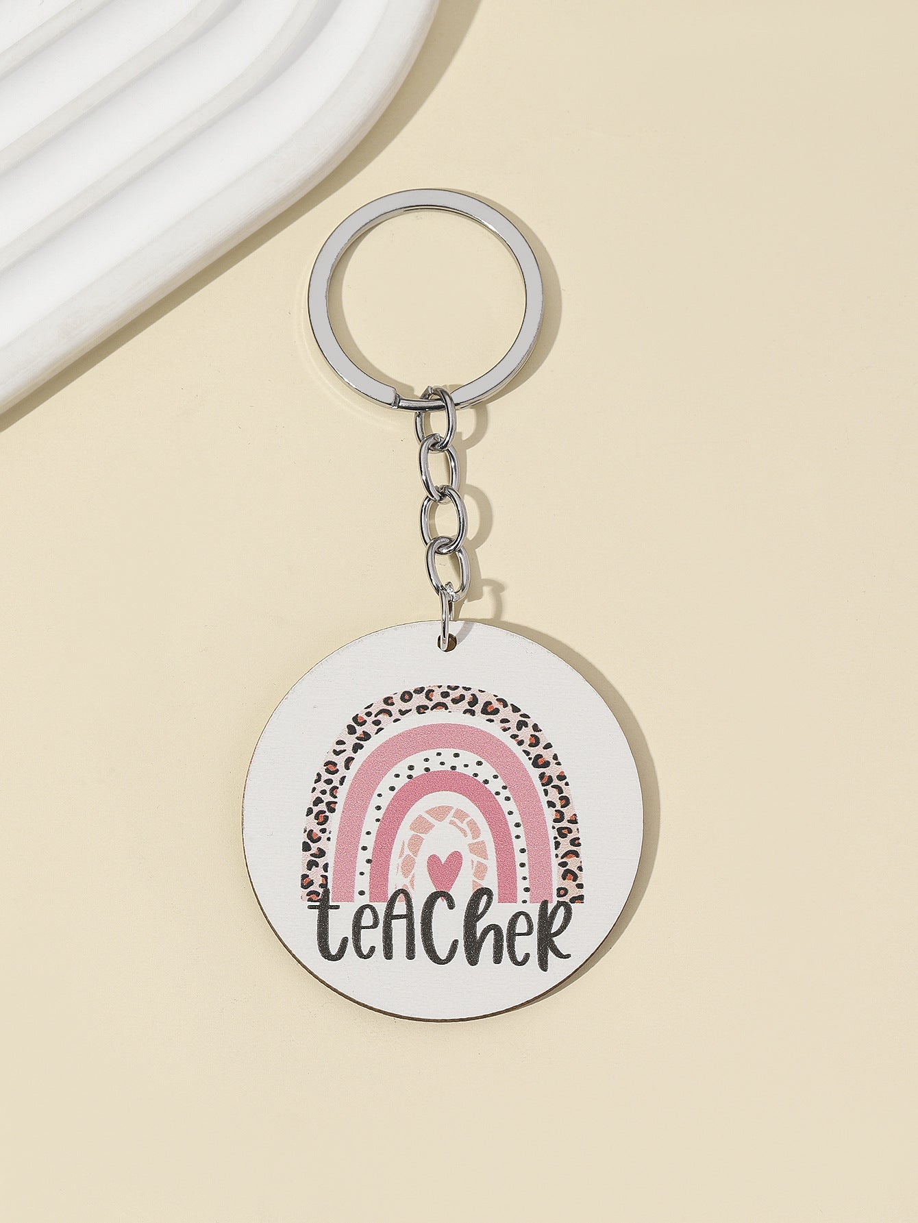 Wholesale Leopard Rainbow Teacher's Day Wooden Keychain