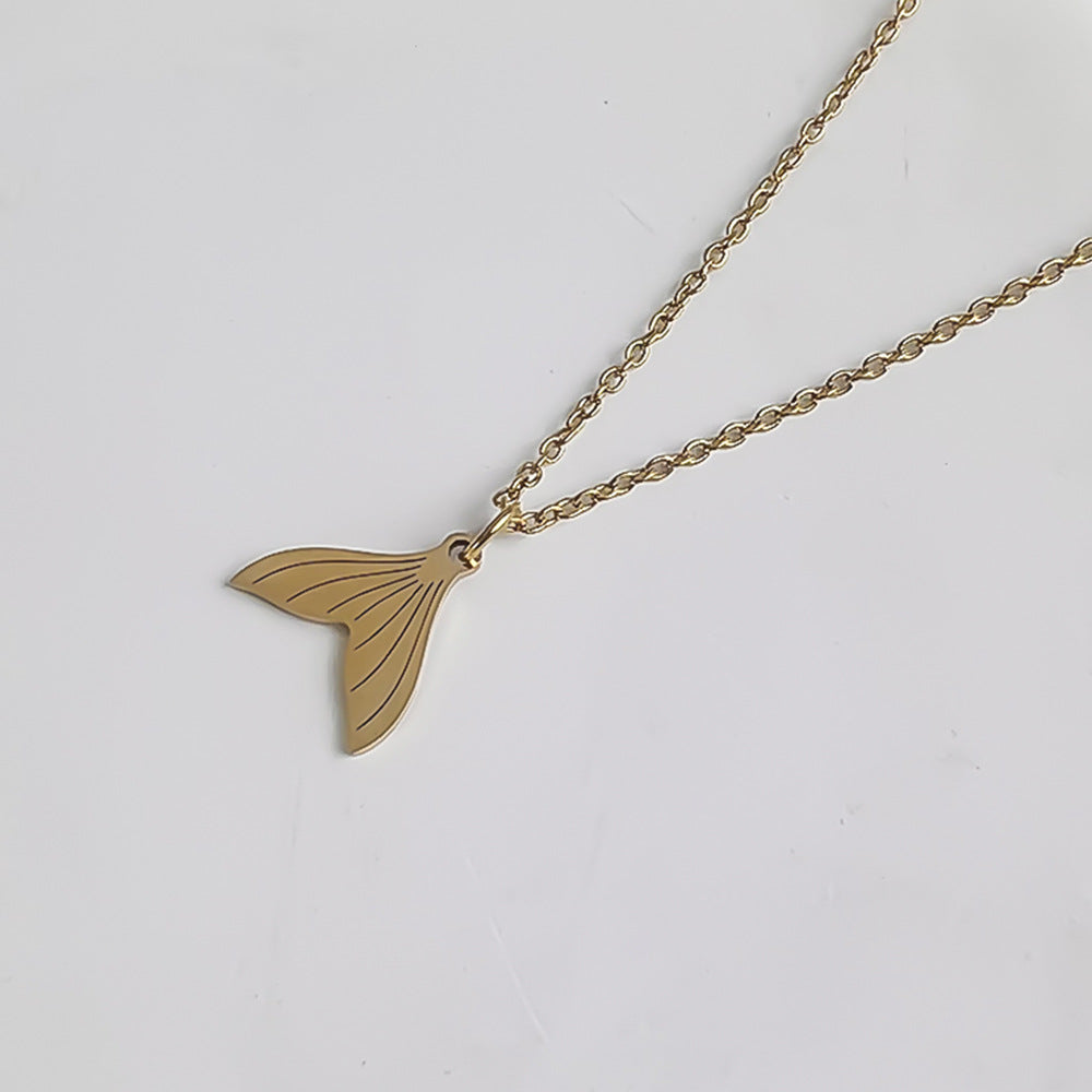 Wholesale Stainless Steel Marine Series 18K Gold Fishtail Dolphin Necklace Clavicle Chain