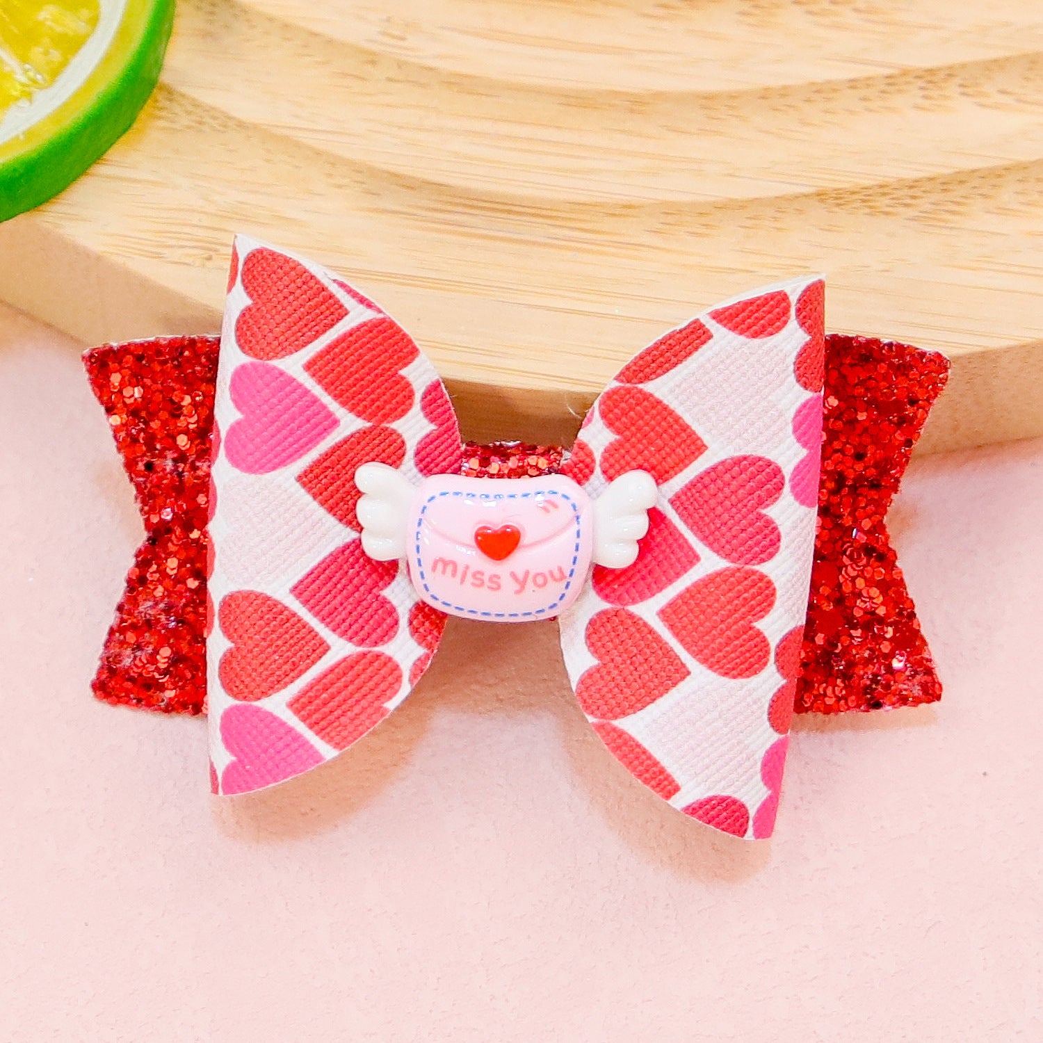 Wholesale Valentine's Day Love Letter Bow Fabric Hair Clips