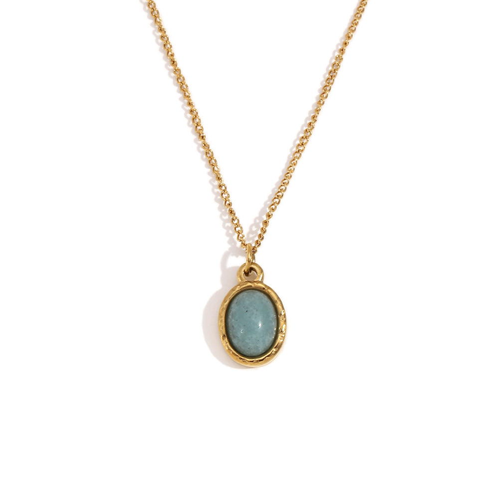Wholesale Golden natural stone eye turquoise Stainless Steel Necklace