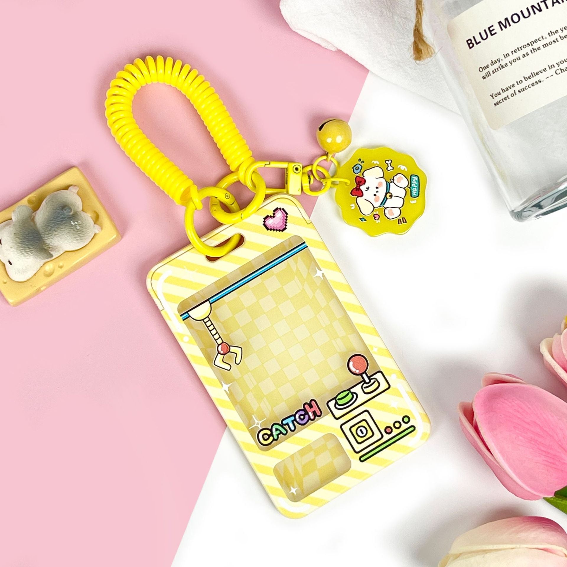 Wholesale latch type transparent card holder cartoon ID holder embossed bus card protective cover key chain