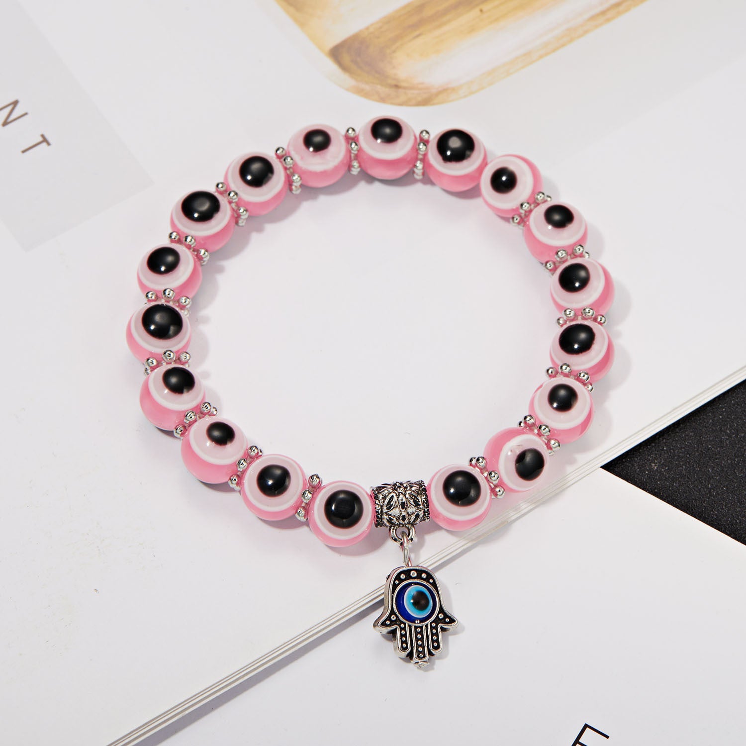 Wholesale Palm Hollow Devil Eyes Beaded Elastic Bracelet