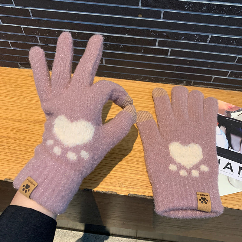 Wholesale Women's Thick Warm Knitted Wool Cycling Cold Protection Students Winter Cute Plush Gloves