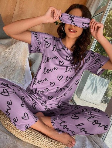 Wholesale Heart and Letter Pattern Home Pajamas Set