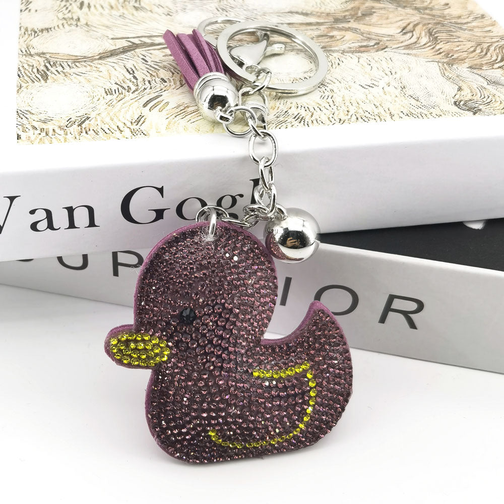 Wholesale 4pcs cartoon animal duck key chain rhinestone small yellow duck key chain