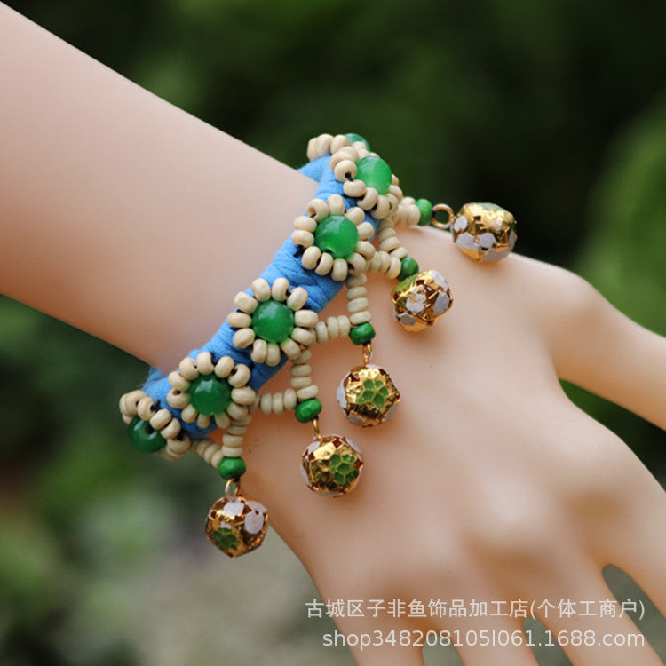 Wholesale Ethnic Style Tie-dye Hand-sewn Fabric Blue Dyed Blue Cloth Bracelet Jewelry