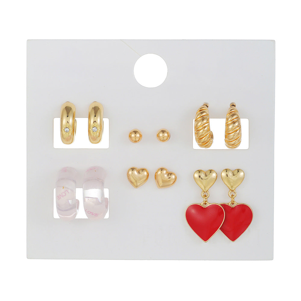 Wholesale Red Heart 6-Piece Alloy Earrings Set