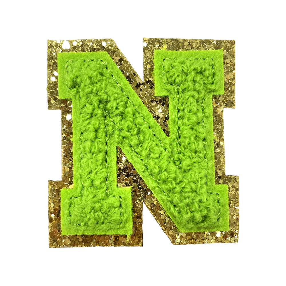 Wholesale Gold Glitter A Z Letter Patches Towel Embroidery Appliques Self Adhesive For Coats Stylish DIY Fashion Accessory