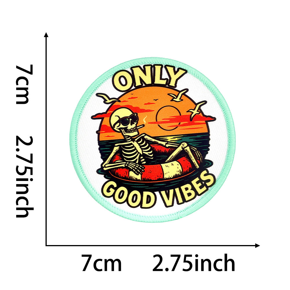 Wholesale Trendy Round Embroidered Patches With Fun Beach Skull Coffee Mom Themes Iron On DIY Appliques For Clothing And Bags Fashion Accessory