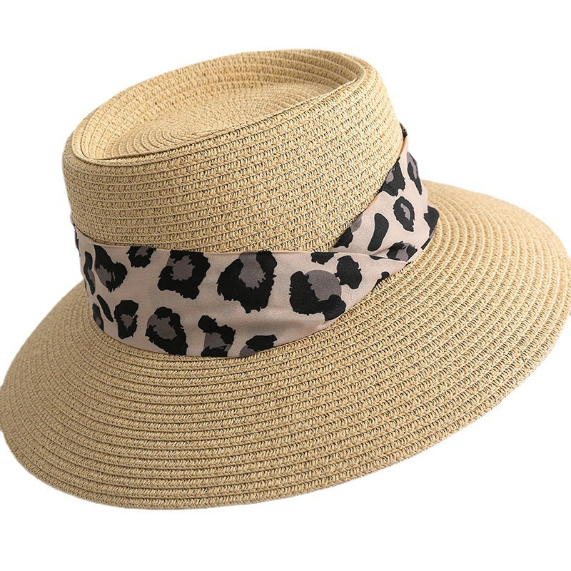 Sombrero de paja de bufanda de seda de leopardo de verano al por mayor