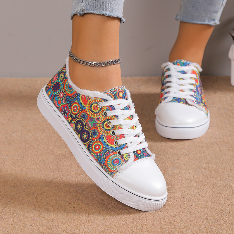 Wholesale Lace Up Flat Casual Canvas Shoes Rubber Women Shoes