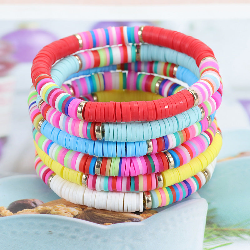 Wholesale Colorful Soft Pottery Smile Heart Pearl Bracelet Set