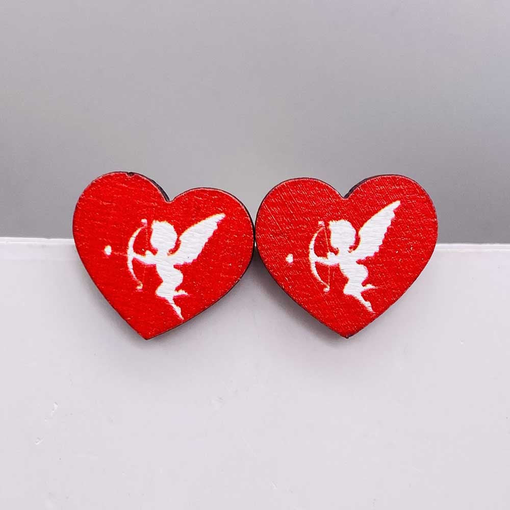 Wholesale Valentine's Day Pink Envelope Dwarf Rose Wooden Earrings