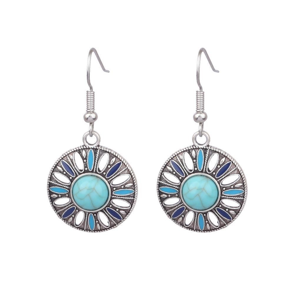 Wholesale Turquoise Bohemian Tassel Geometric Alloy Vintage Earrings
