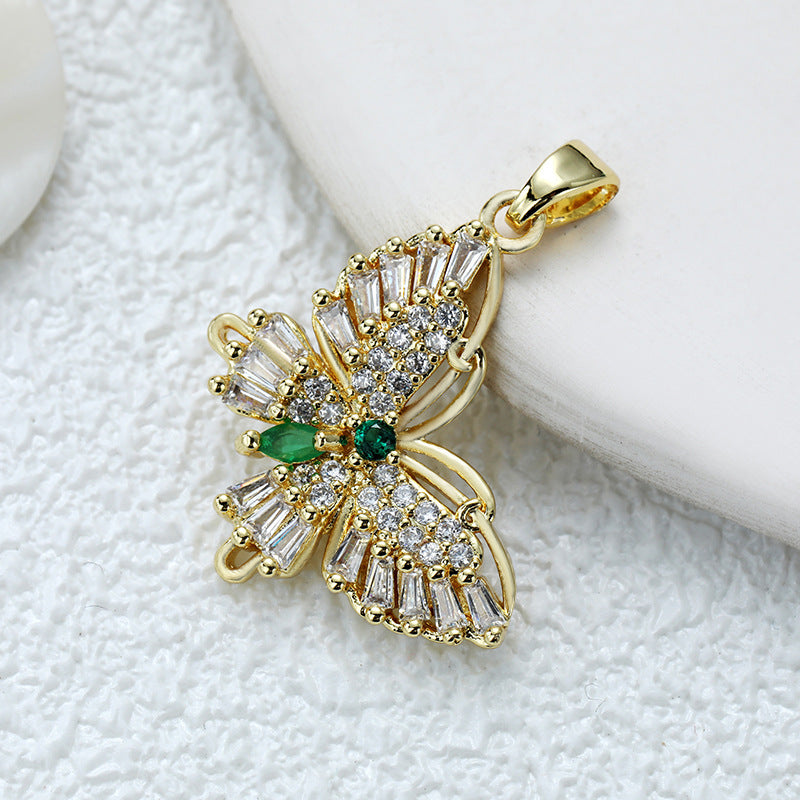 Wholesale Fashion Personality High-grade Copper Gold-plated Color Zirconium Butterfly Diy Necklace Pendant