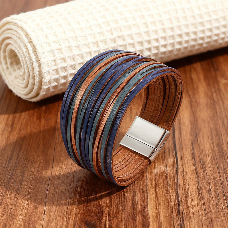 Wholesale Color-blocked embossed  Layered Bracelet Set