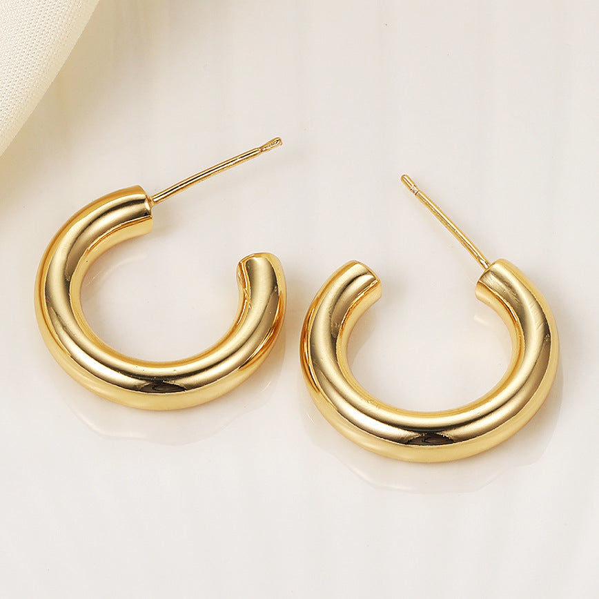 Wholesale Fashion Thick Cylindrical Tube Simple 18k Plated Hollow Ear Bone Clip Earrings