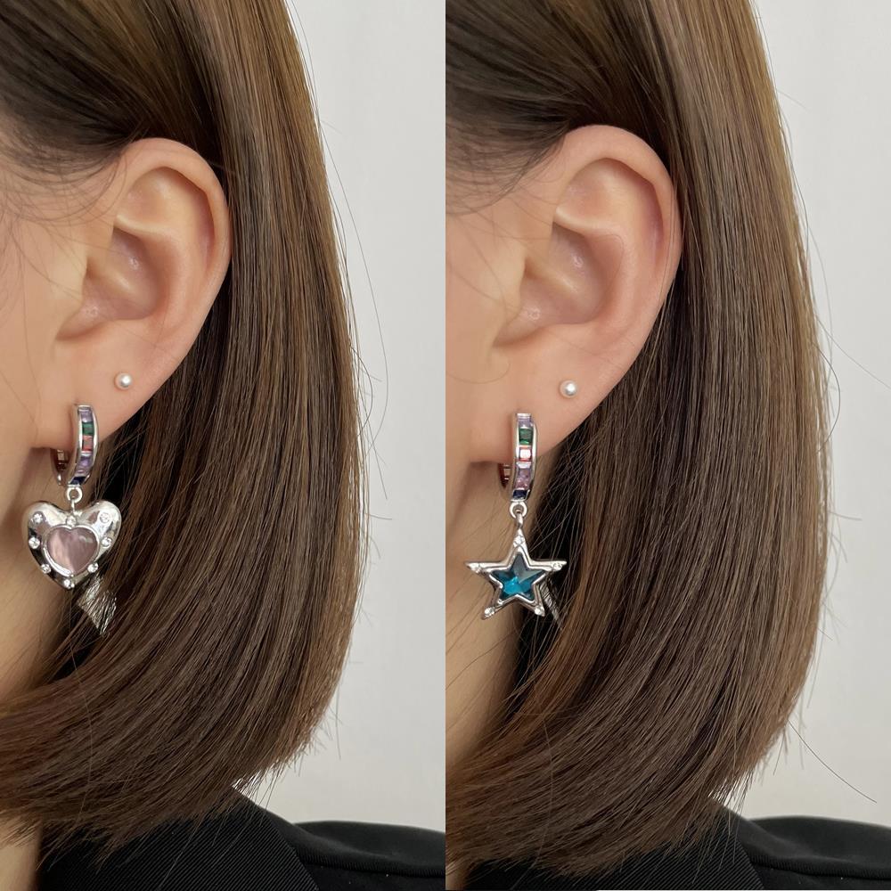 Wholesale Star Heart Zircon Copper Earrings