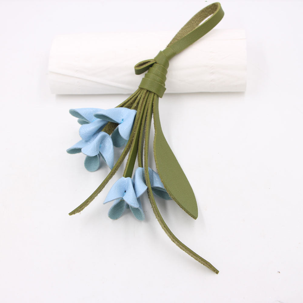 Wholesale Handwoven Golden Osmanthus Flower Keychain PU Leather Bag Charm Fashion Accessory Boutique Resale