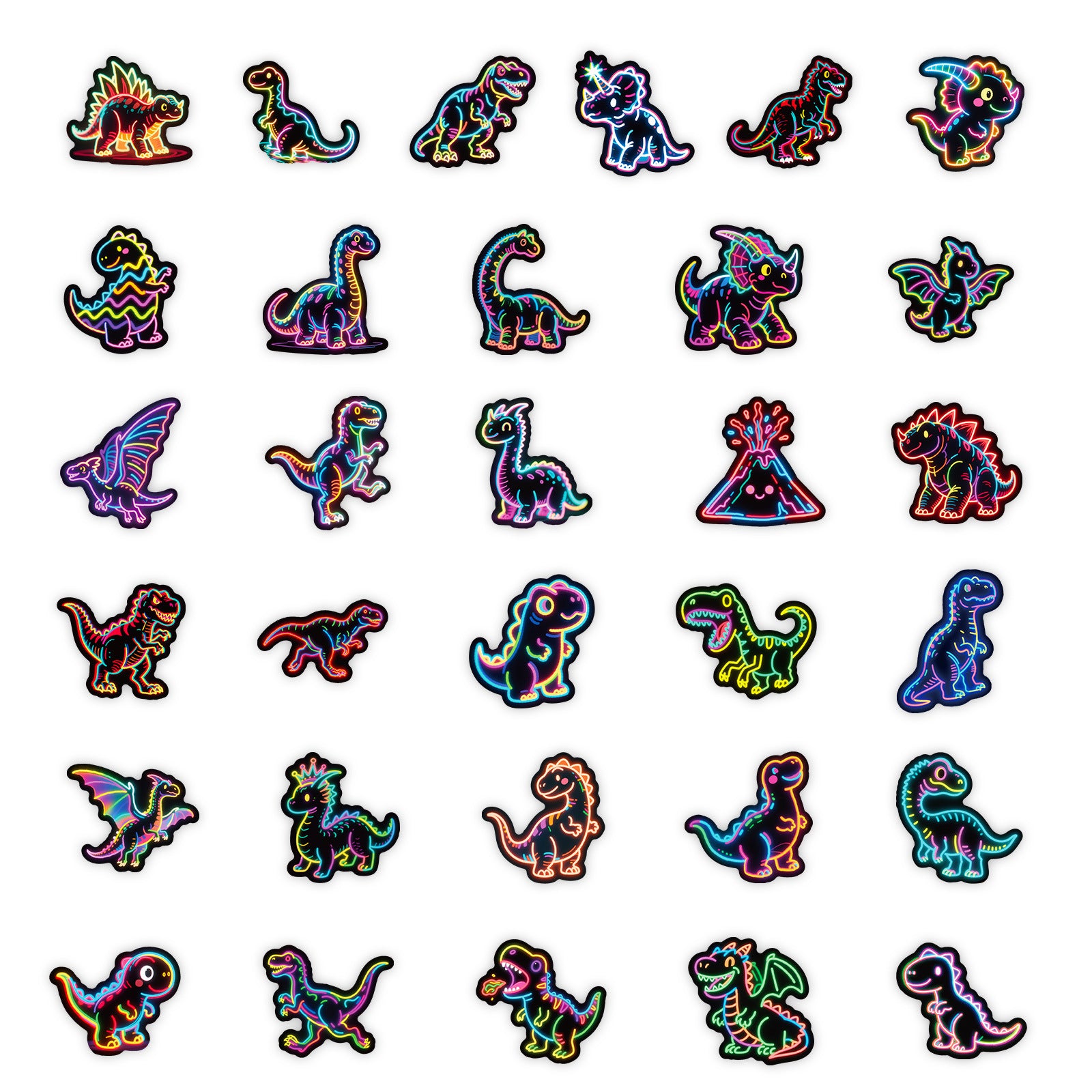 Wholesale 56 Neon Dinosaur Black Edged Colorful Cartoon Graffiti Stickers