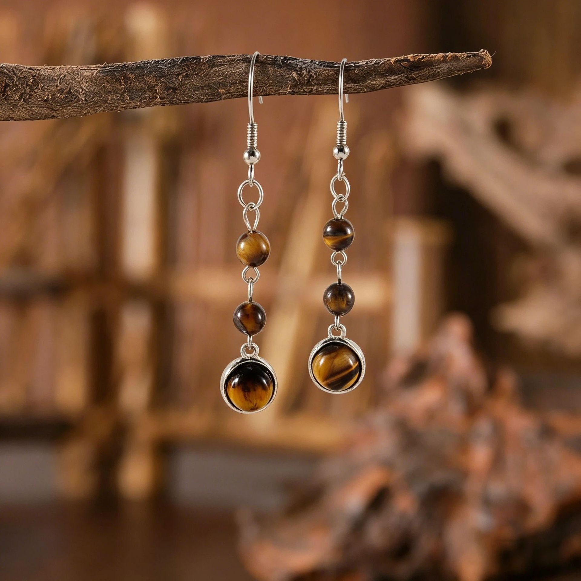 Wholesale Retro Bohemian Tiger Eye Stone Tassel Earrings Beaded Drop Earrings For Women Jewelry Accessory Gift