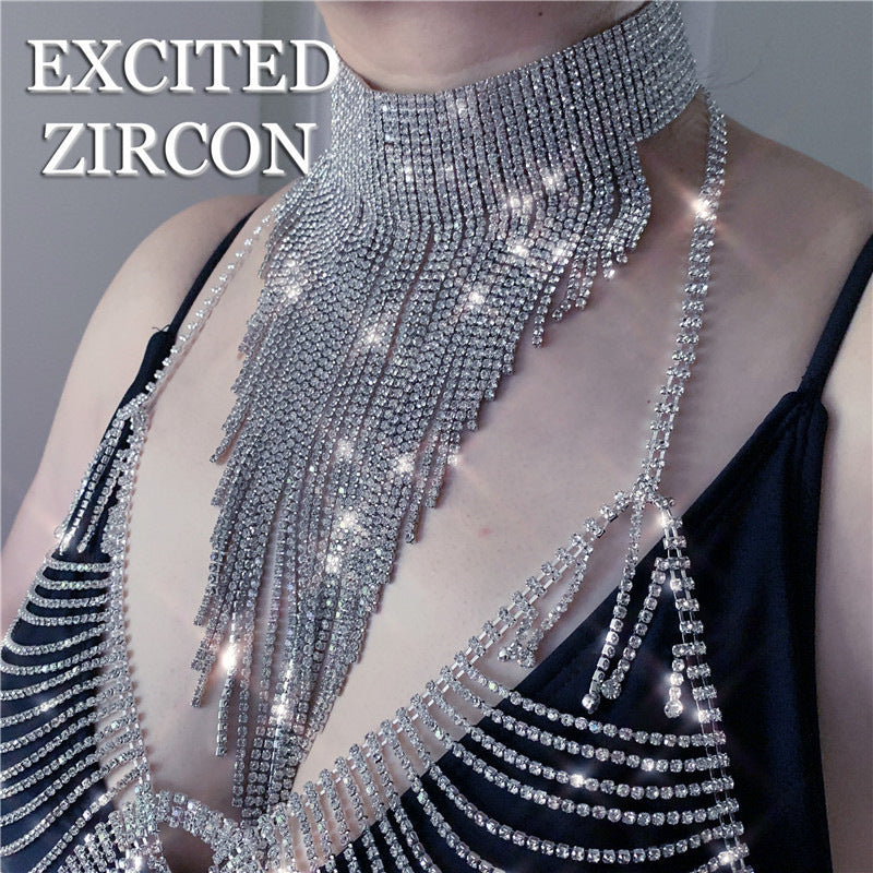 Wholesale Luxury Tassel Versatile Exaggerated Clavicle Crystal Necklace